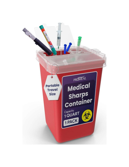 Contenedor de Desechos Cortantes ProHeal 1qt - Seguro y Portátil