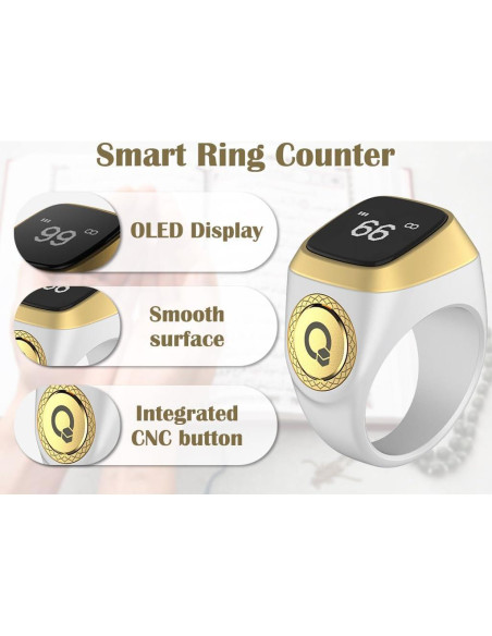 Contador de Anillo Inteligente Anlising Tasbih 18MM Blanco