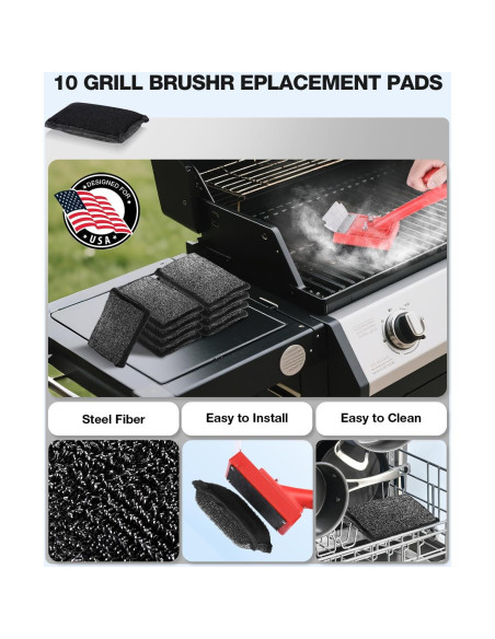 Cepillo de Parrilla Bagrox con 10 Cabezas de Repuesto y Raspador