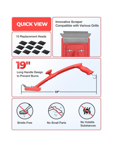 Cepillo de Parrilla Bagrox con 10 Cabezas de Repuesto y Raspador