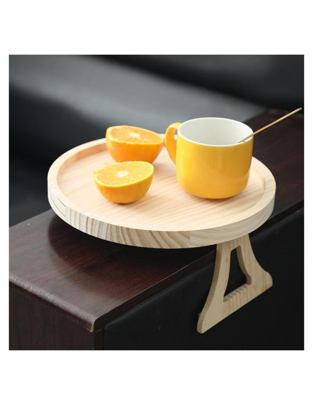 Bandeja de Brazo de Sofá Redonda LSLANSOON 25 cm Madera Natural