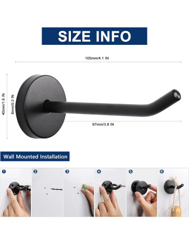 Ganchos de abrigo NearMoon 10.16 cm acero inoxidable negro mate