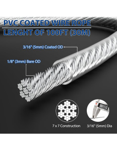 Cable de acero recubierto de PVC 5mm 30.48m Yulexin 7x7 2