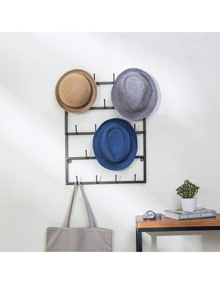 Soporte de Sombreros de Metal MyGift Negro Mate 18 Ganchos
