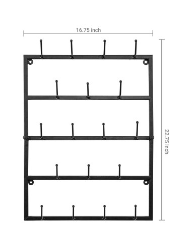 Soporte de Sombreros de Metal MyGift Negro Mate 18 Ganchos