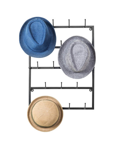 Soporte de Sombreros de Metal MyGift Negro Mate 18 Ganchos