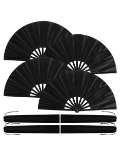 Abanicos Plegables de Mano Blulu 27 cm 4 Piezas Negro