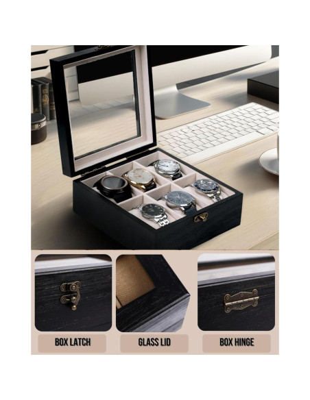Caja de Reloj de Madera Exper City con 6 Compartimentos - Negro