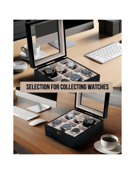 Caja de Reloj de Madera Exper City con 6 Compartimentos - Negro