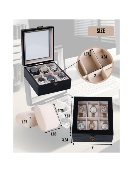 Caja de Reloj de Madera Exper City con 6 Compartimentos - Negro