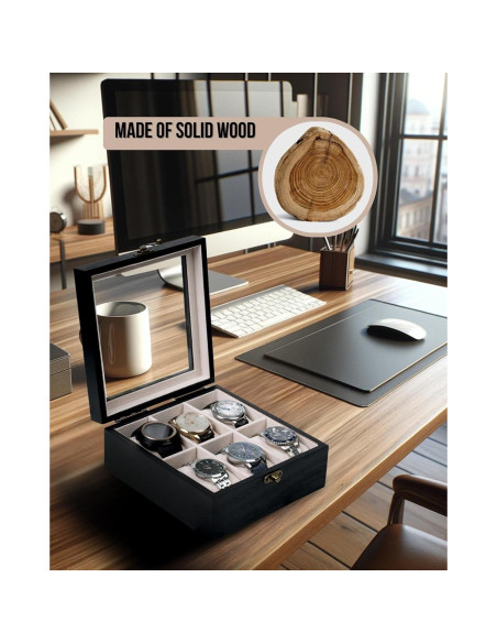 Caja de Reloj de Madera Exper City con 6 Compartimentos - Negro