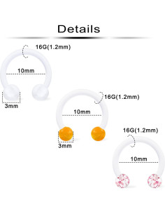 Retenedor de Septum Ftovosyo 16G 10mm 25 Piezas Hipoalergénico 2