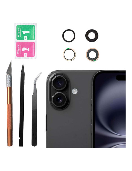 Reemplazo Lente Cristal Cámara Trasera iPhone 16 Plus Kit