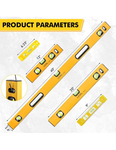 Conjunto de Niveles de Espíritu Kingdder 5 Piezas Aluminio