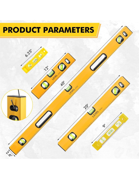 Conjunto de Niveles de Espíritu Kingdder 5 Piezas Aluminio