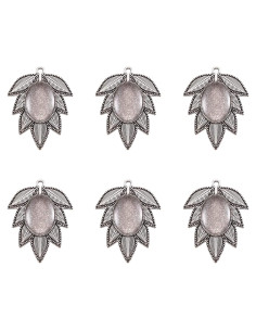 Set de Colgantes Bezel Pandahall 6 Piezas Hoja Plata Antigua 18x25mm