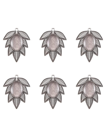 Set de Colgantes Bezel Pandahall 6 Piezas Hoja Plata Antigua 18x25mm