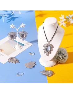 Set de Colgantes Bezel Pandahall 6 Piezas Hoja Plata Antigua 18x25mm 2