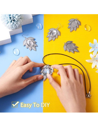 Set de Colgantes Bezel Pandahall 6 Piezas Hoja Plata Antigua 18x25mm