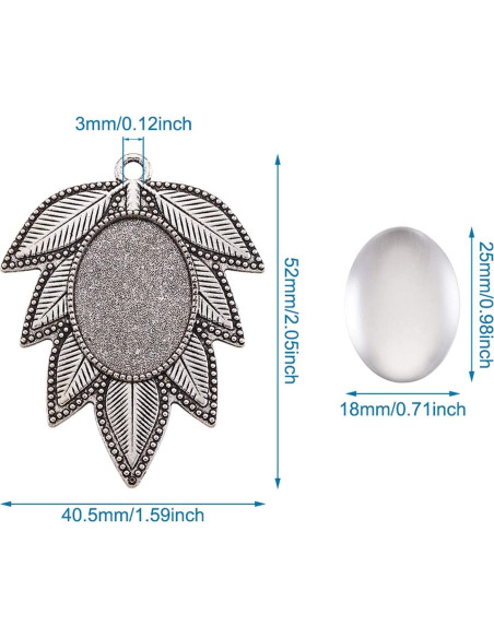 Set de Colgantes Bezel Pandahall 6 Piezas Hoja Plata Antigua 18x25mm