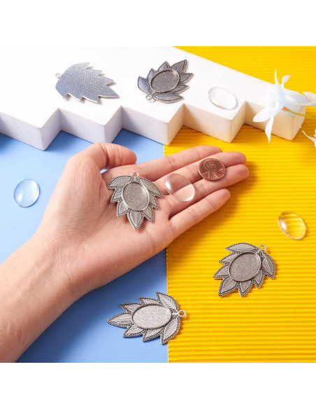 Set de Colgantes Bezel Pandahall 6 Piezas Hoja Plata Antigua 18x25mm