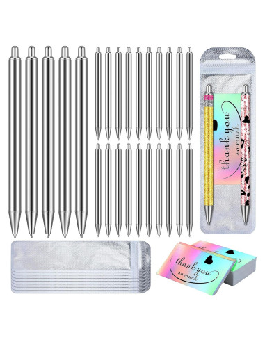 Set de 25 Bolígrafos de Acero Inoxidable Qilery con Tarjetas y Bolsas