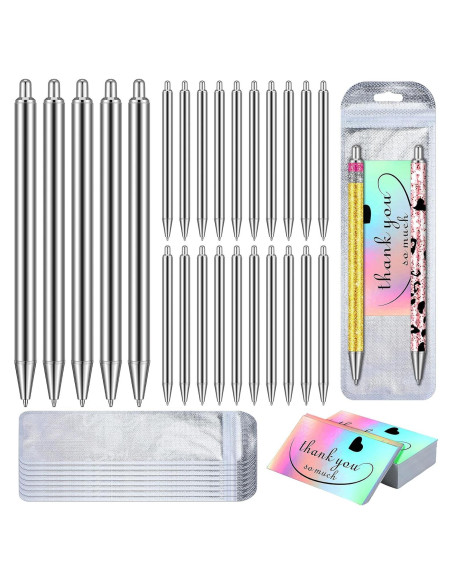 Set de 25 Bolígrafos de Acero Inoxidable Qilery con Tarjetas y Bolsas
