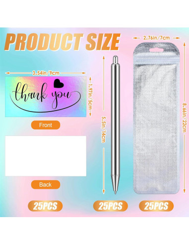 Set de 25 Bolígrafos de Acero Inoxidable Qilery con Tarjetas y Bolsas