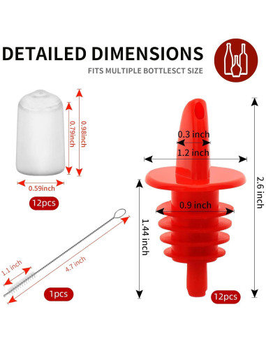 12 Vertedores de Botellas e 12 Cubiertas de Goma eispap