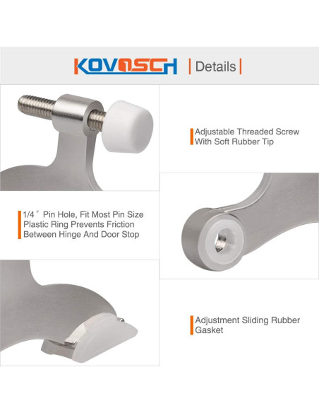 6 Paradas de Puerta KOVOSCH con Pasador de Bisagra Níquel Satinado 6 Paradas de Puerta KOVOSCH con Pasador de Bisagra Níquel Satinado