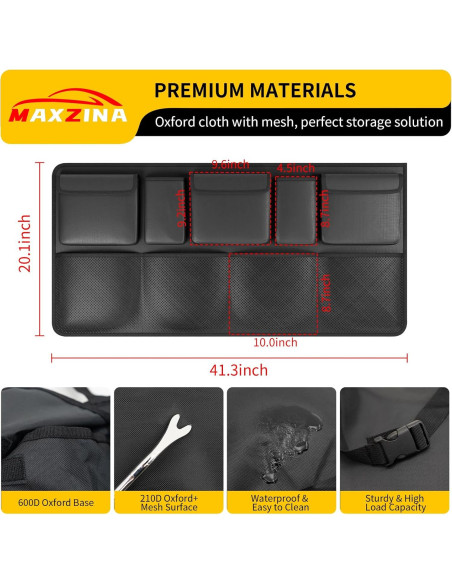 Organizador de Maletero de Coche Maxzina 104x51 cm 9 Bolsillos Negro