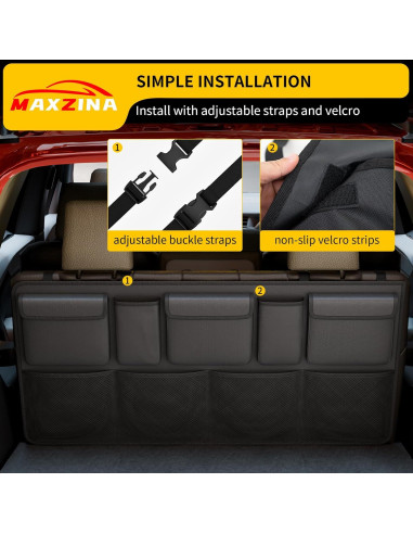 Organizador de Maletero de Coche Maxzina 104x51 cm 9 Bolsillos Negro