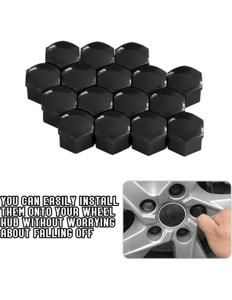 20 Cubiertas de Tuercas de Rueda Vinilo PVOTAWP 19mm Negro