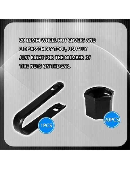 20 Cubiertas de Tuercas de Rueda Vinilo PVOTAWP 19mm Negro