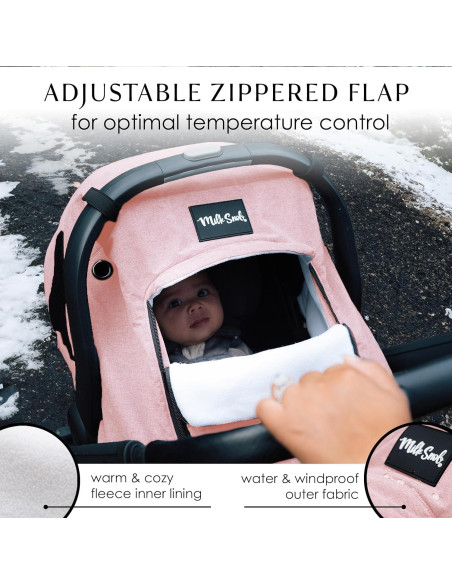 Funda de Asiento de Auto para Bebé Milk Snob Invierno Rosa - Impermeable y a Prueba de Viento