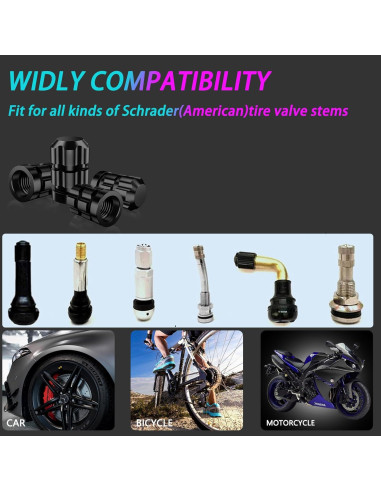 Tapas de Válvula de Neumático QUARKACE 4 Piezas Metal Negro