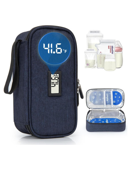 Bolsa de Viaje para Leche Materna DawnBox Azul 600ml con Termómetro
