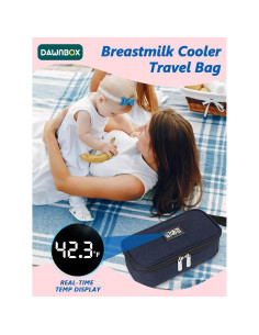Bolsa de Viaje para Leche Materna DawnBox Azul 600ml con Termómetro 2