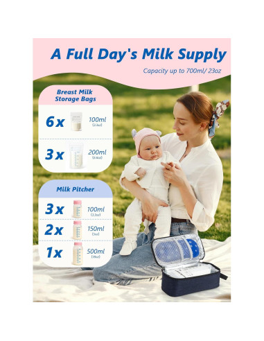 Bolsa de Viaje para Leche Materna DawnBox Azul 600ml con Termómetro