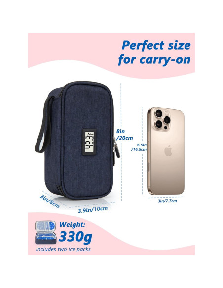 Bolsa de Viaje para Leche Materna DawnBox Azul 600ml con Termómetro