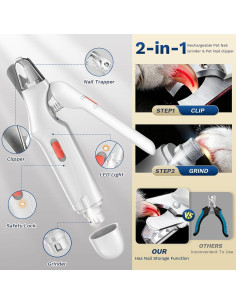 Cortauñas 2 en 1 Aoioploa para Perros y Gatos con Luz LED 2