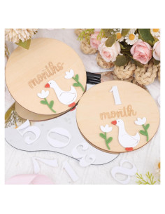 Tablero de Hitos Mensuales Ganso de Madera - 2 Discos + Marcador