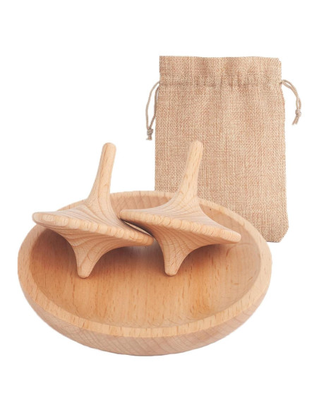 Trompos de Madera JstFrU con Base - Set de 2, 130g