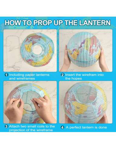 10 Linternas de Papel Mapa Mundial 25.4 cm Decoración Fiesta