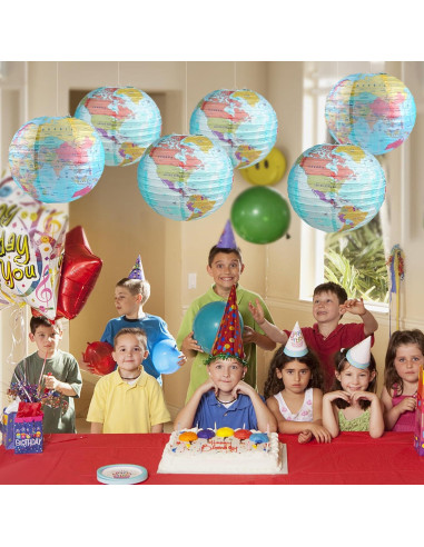 10 Linternas de Papel Mapa Mundial 25.4 cm Decoración Fiesta
