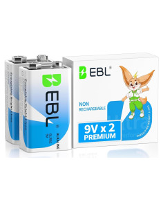 Baterías Alcalinas EBL 9V Paquete de 2, Larga Duración 7 Años