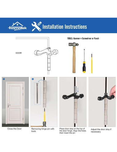 Tope de Puerta Ajustable HOMOTEK con Pasador de Bisagra Níquel Satinado