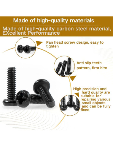 1500 Tornillos Micro M1/M1.2/M1.4/M1.6/M1.7 Acero Carbono