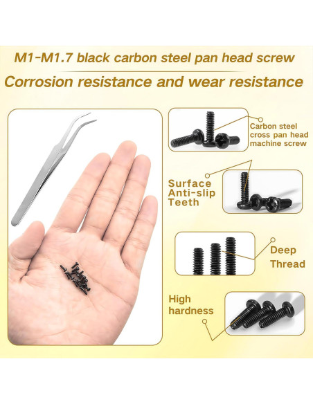 1500 Tornillos Micro M1/M1.2/M1.4/M1.6/M1.7 Acero Carbono
