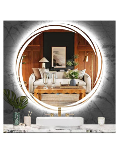 Espejo LED redondo 61 cm MEIOUKA anti-vaho 3 colores